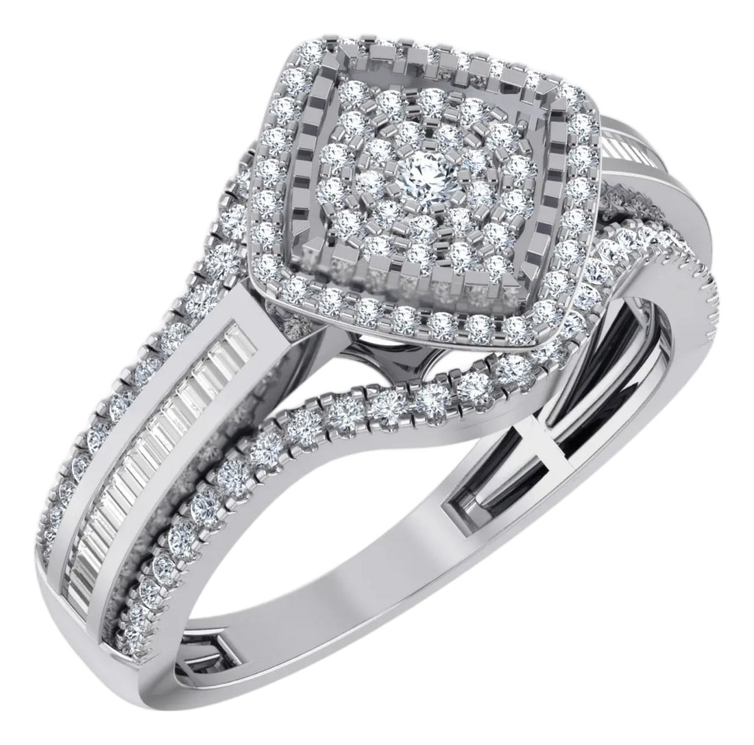 10K White Gold Round Baguette Diamond Square Head Sz 7 Designer Ladies Ring 3/4 Cttw: Modern Square: 10K White Gold & 3/4 Cttw Diamond Designer RingArchitectural Strength and Feminine ShineFor the woman who loves clean lines and geometric precision, this 3/4 Cttw square-head designer