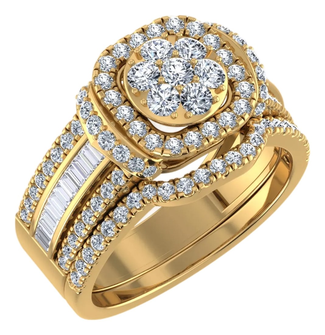 10K Yellow Gold Round Baguette Diamond Womens Sz 7 Designer Bridal Ring 1-1/4 Cttw, Size 7: The Ultimate Vow: 10K Yellow Gold & 1-1/4 Cttw Diamond Bridal RingElegance for Your Special DayMake your milestone moment shine with this 1-1/4 Cttw designer bridal ring30. Set in a beautiful 10K