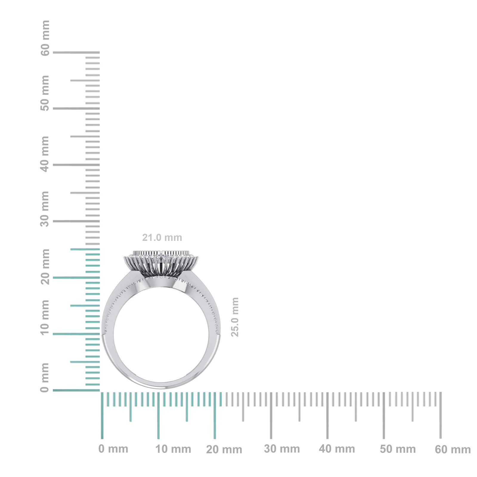 10K White Gold Round Baguette Diamond Heart Shape Sz 7 Designer Ladies Ring 3/4 Cttw - 2