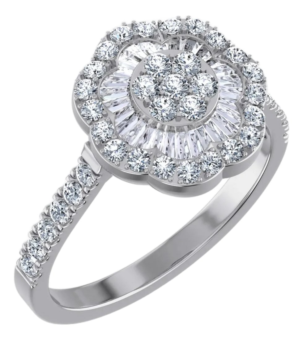 14K White Gold Round Baguette Diamond Womens Sz 7 Designer Ring 7/8 Cttw, Size 7: Prestige Sparkle: 14K White Gold & 7/8 Cttw Round Baguette Diamond Designer RingA Statement of Pure EleganceMake a lasting impression with this premium 14K white gold designer ring. Featuring 7/8