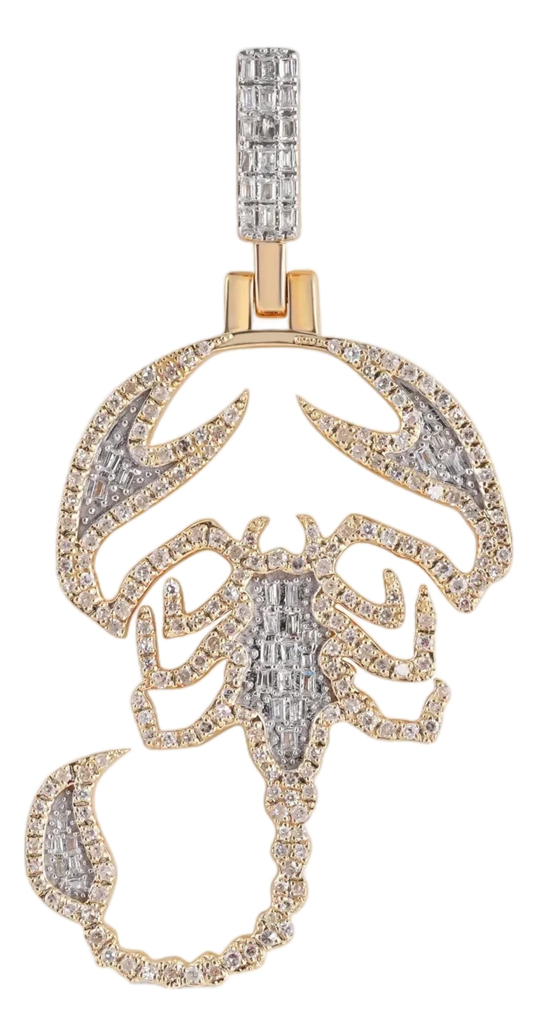 10K Yellow Gold Round Diamond Scorpion Animal Pendant 7/8 Cttw: Desert Fire: 10K Yellow Gold & 7/8 Cttw Diamond Scorpion PendantBold, Fearless, and Unmistakably LuxuriousMake a striking statement with this designer-inspired scorpion animal pendant. Cast in rich