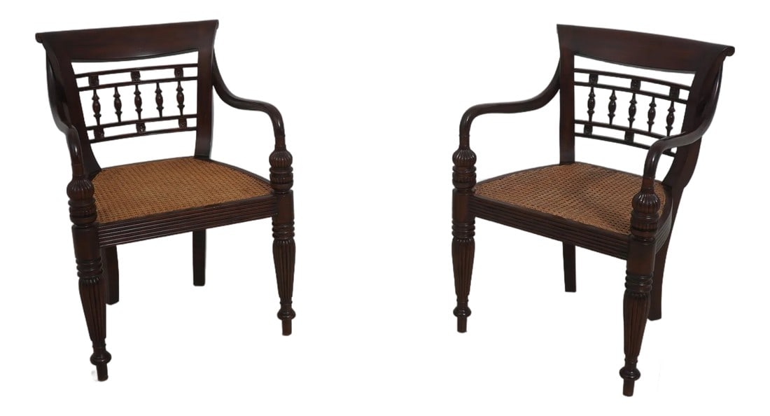Pair of Caribbean Mahogany Armchairs With Cane Seats (1 of 18)