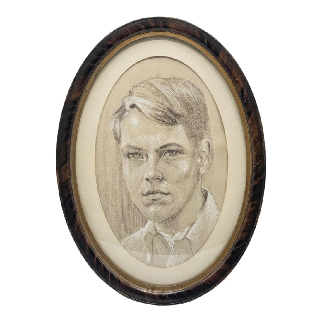 Vintage 1940s "The American Dreamer" Charcoal Portrait by Turtle and Crane – Ralph Lauren: For the collector seeking to add a layer of soulful history to a room, Turtle and Crane presents this evocative charcoal portrait from the 1940s. We call him "The American Dreamer." This piece