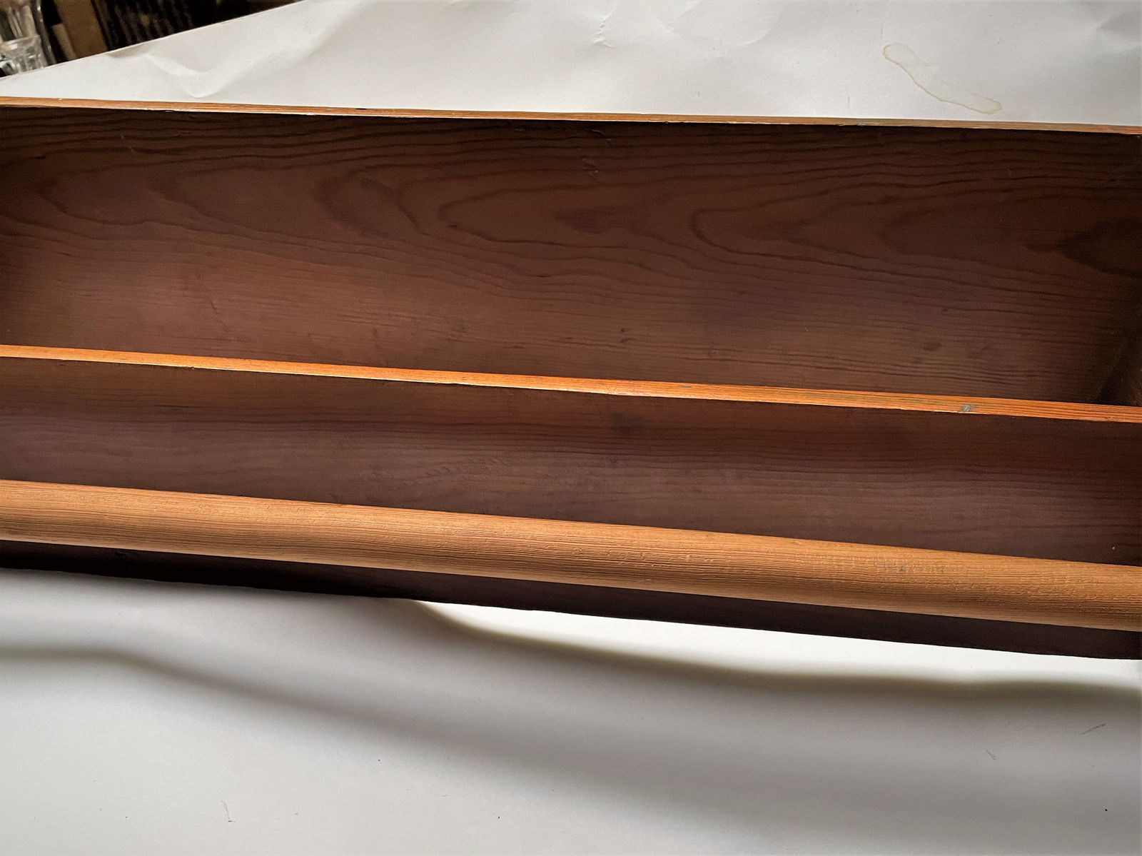 Late 20th Century Country Primitive Cabin Pine 2 Tier Wall Shelf W/ Shaped Sides & Coat Rack Rod - 6