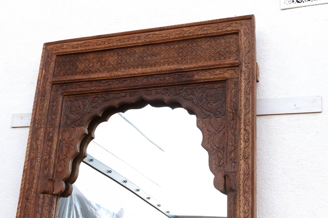 116" Tall Moorish Arch Carved Palace Floor Mirror - 6