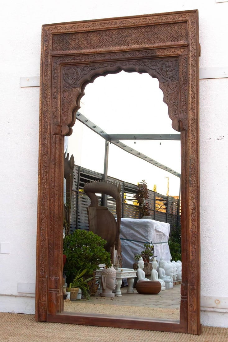 116" Tall Moorish Arch Carved Palace Floor Mirror - 7