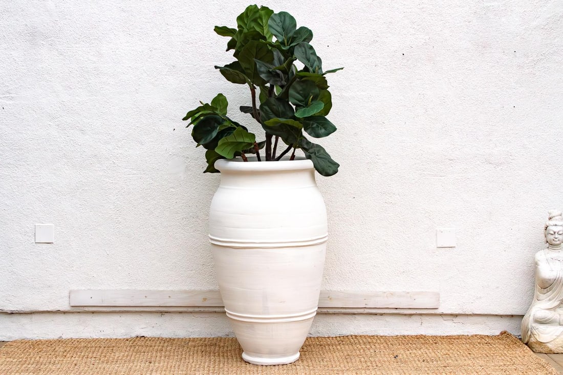 Tall Mediterranean Style White Terracotta Planter - 2