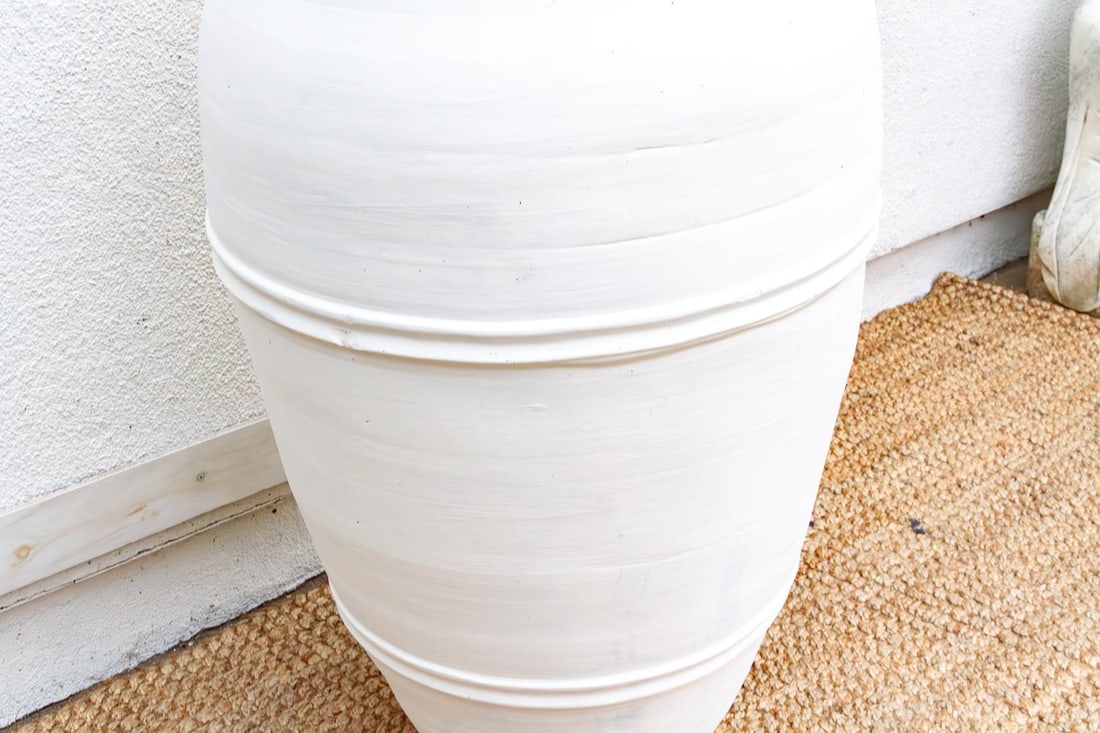 Tall Mediterranean Style White Terracotta Planter - 3