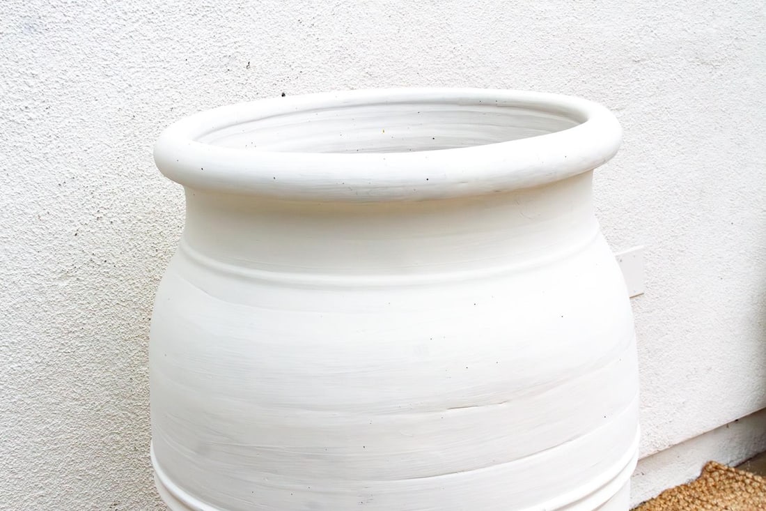Tall Mediterranean Style White Terracotta Planter - 4