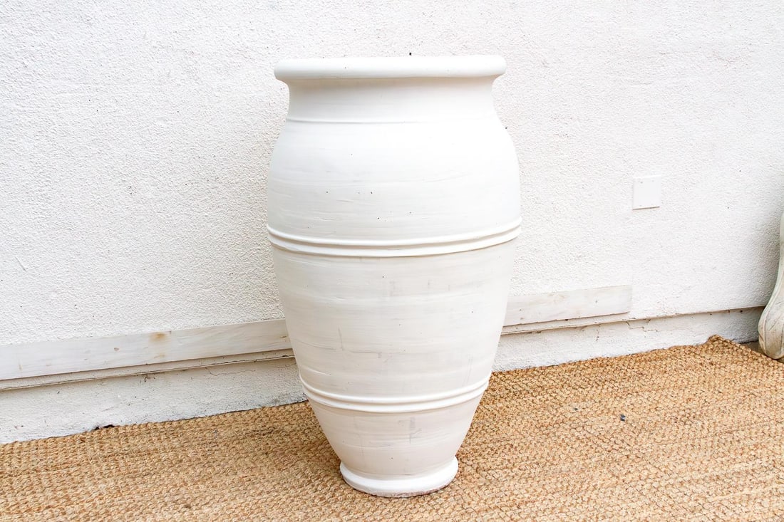 Tall Mediterranean Style White Terracotta Planter - 5