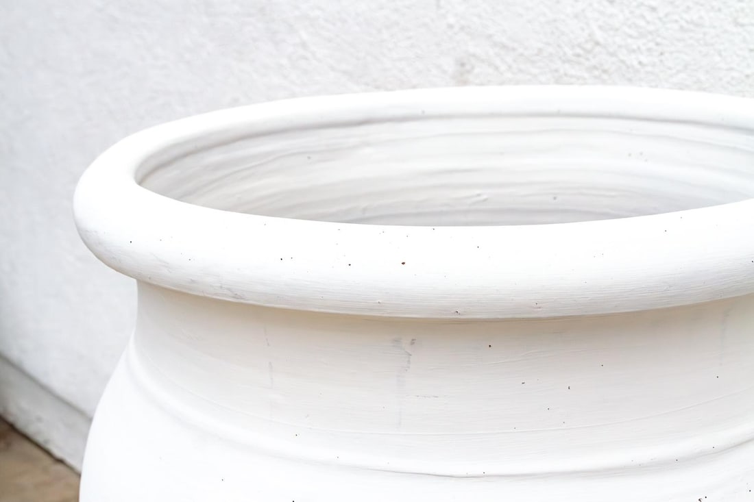 Tall Mediterranean Style White Terracotta Planter - 6
