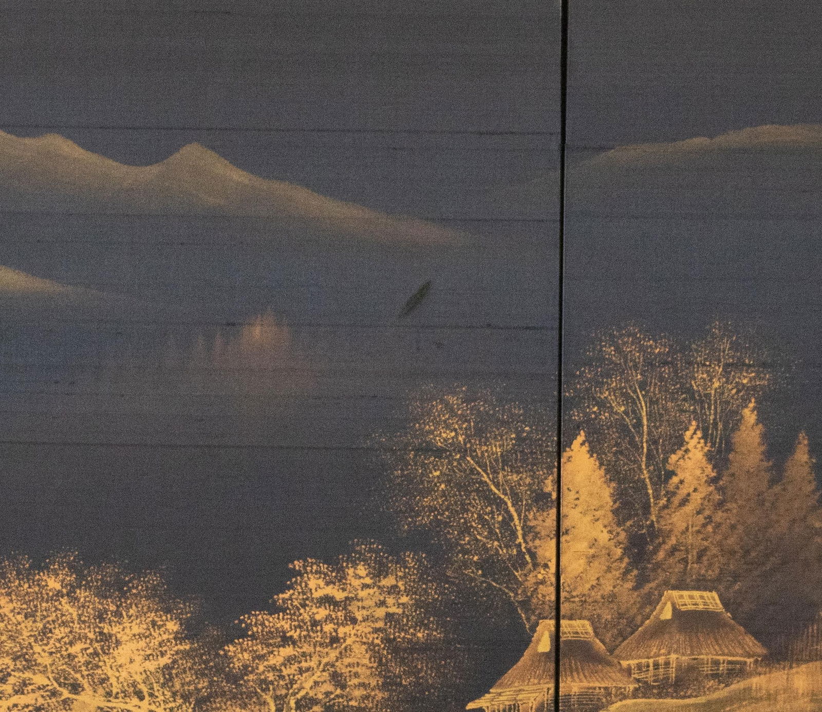 1960s ShÅwa Era Japanese Monochrome Byobu Screen on Black Silk Background - 11