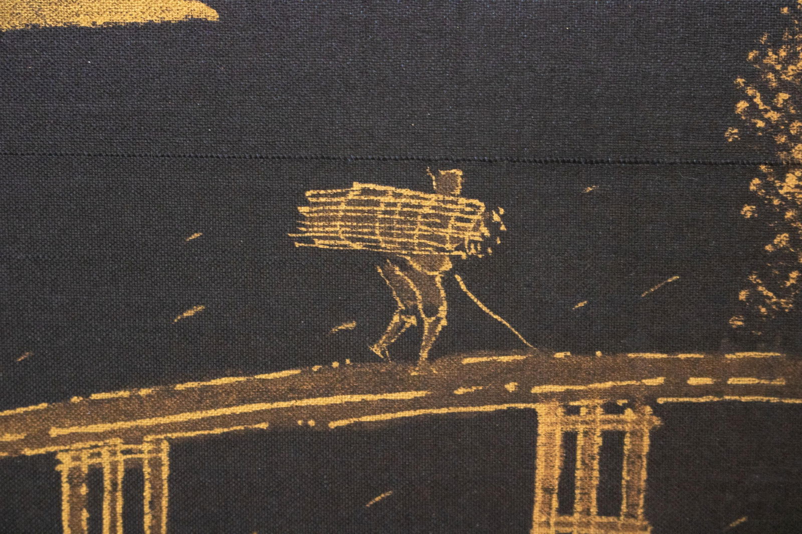 1960s ShÅwa Era Japanese Monochrome Byobu Screen on Black Silk Background - 6