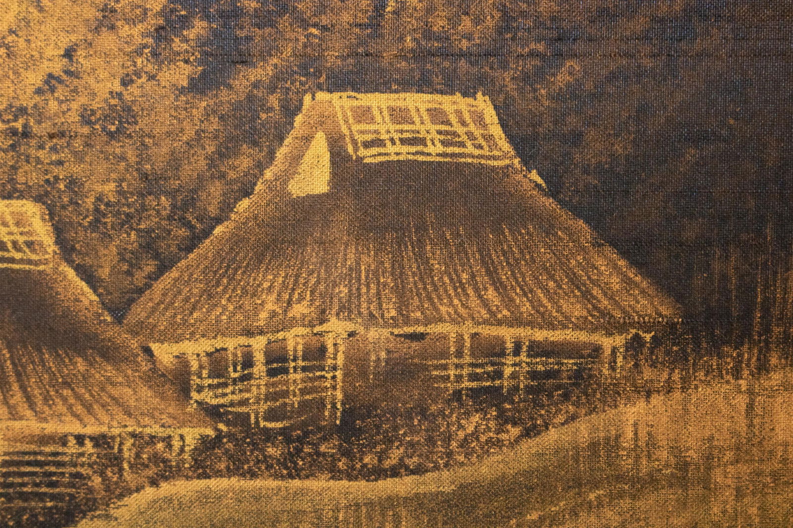 1960s ShÅwa Era Japanese Monochrome Byobu Screen on Black Silk Background - 9