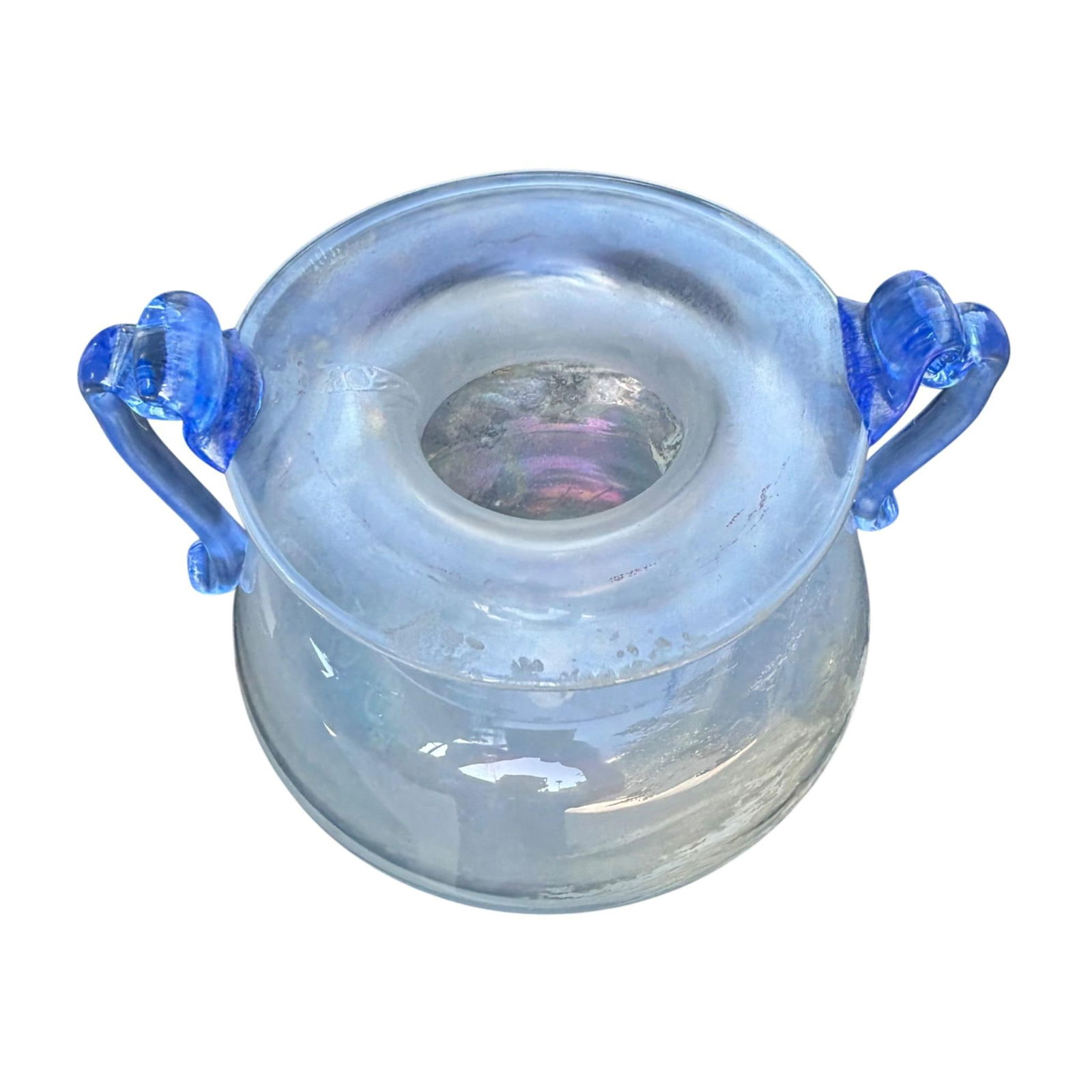 Murano Scavo Art Glass Amphora Vase With Cobalt Blue Handles - 12