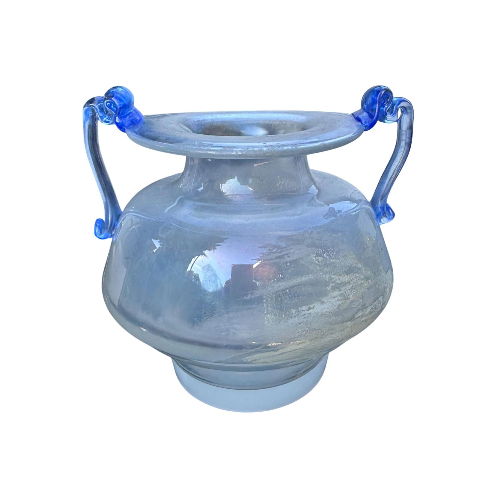 Murano Scavo Art Glass Amphora Vase With Cobalt Blue Handles - 14