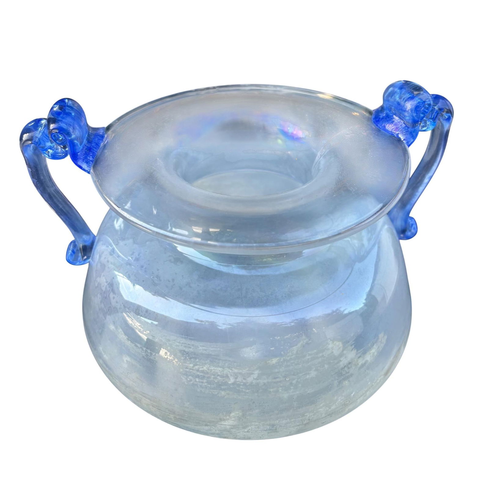 Murano Scavo Art Glass Amphora Vase With Cobalt Blue Handles - 16