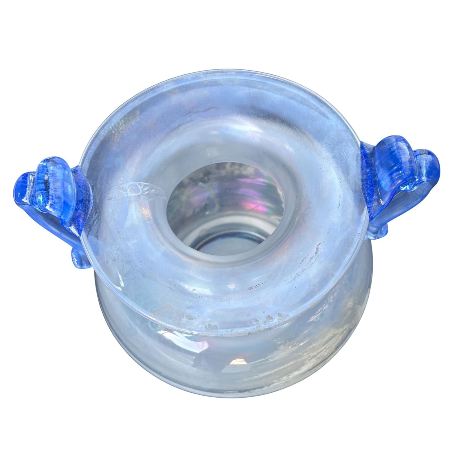 Murano Scavo Art Glass Amphora Vase With Cobalt Blue Handles - 17