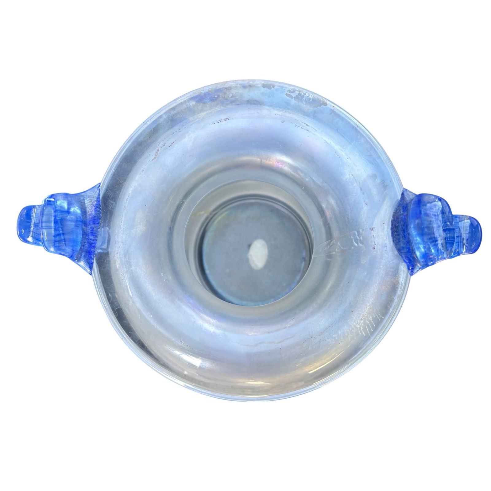 Murano Scavo Art Glass Amphora Vase With Cobalt Blue Handles - 2