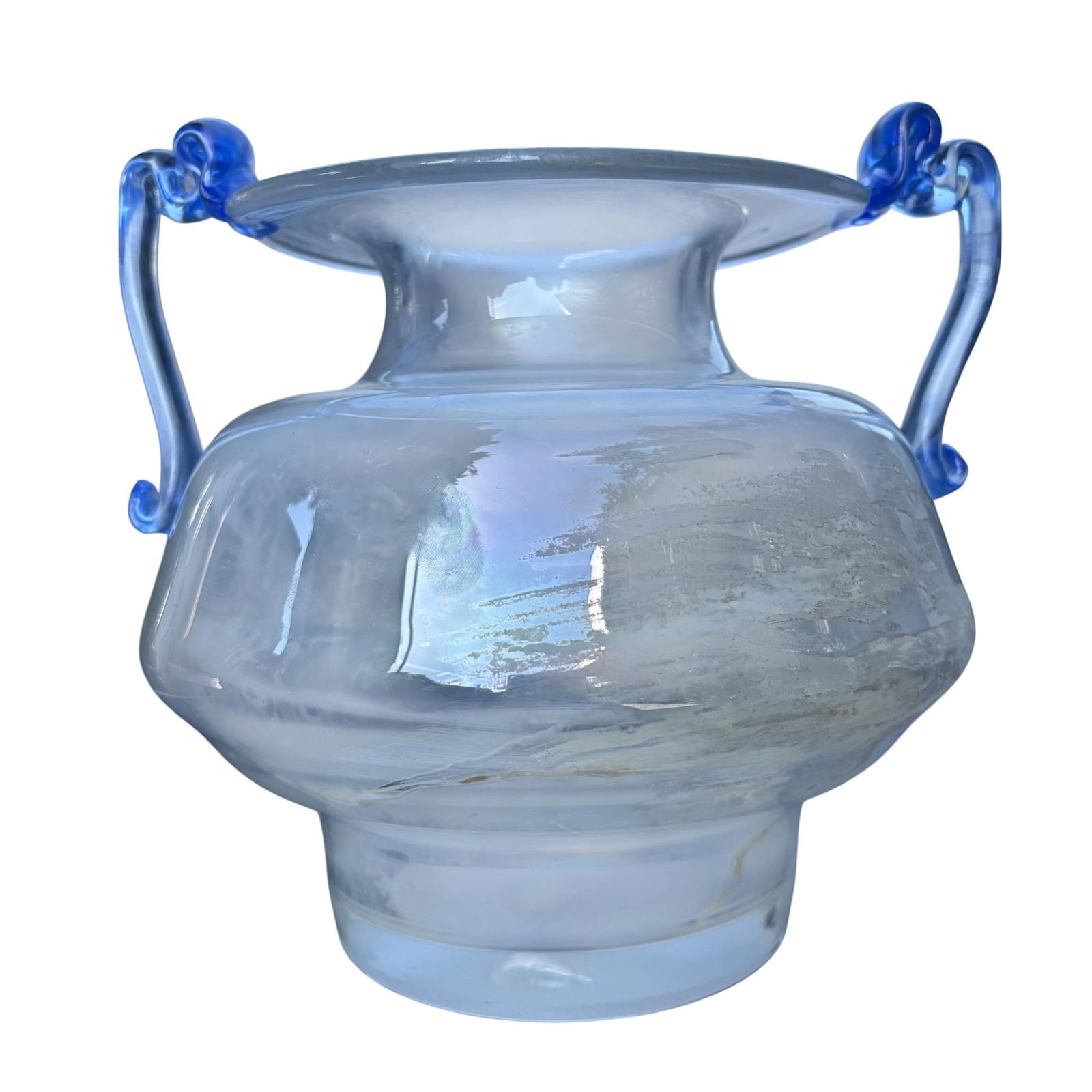 Murano Scavo Art Glass Amphora Vase With Cobalt Blue Handles - 4