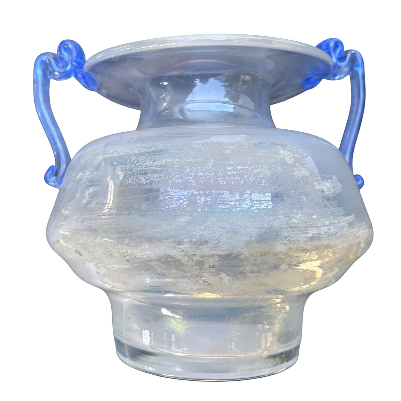 Murano Scavo Art Glass Amphora Vase With Cobalt Blue Handles - 6