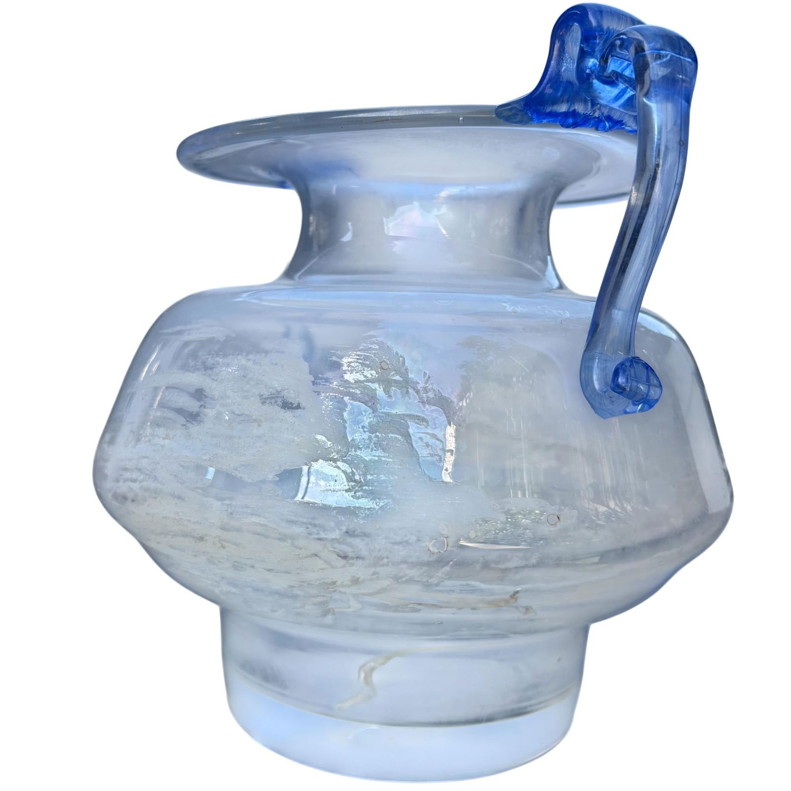 Murano Scavo Art Glass Amphora Vase With Cobalt Blue Handles - 7