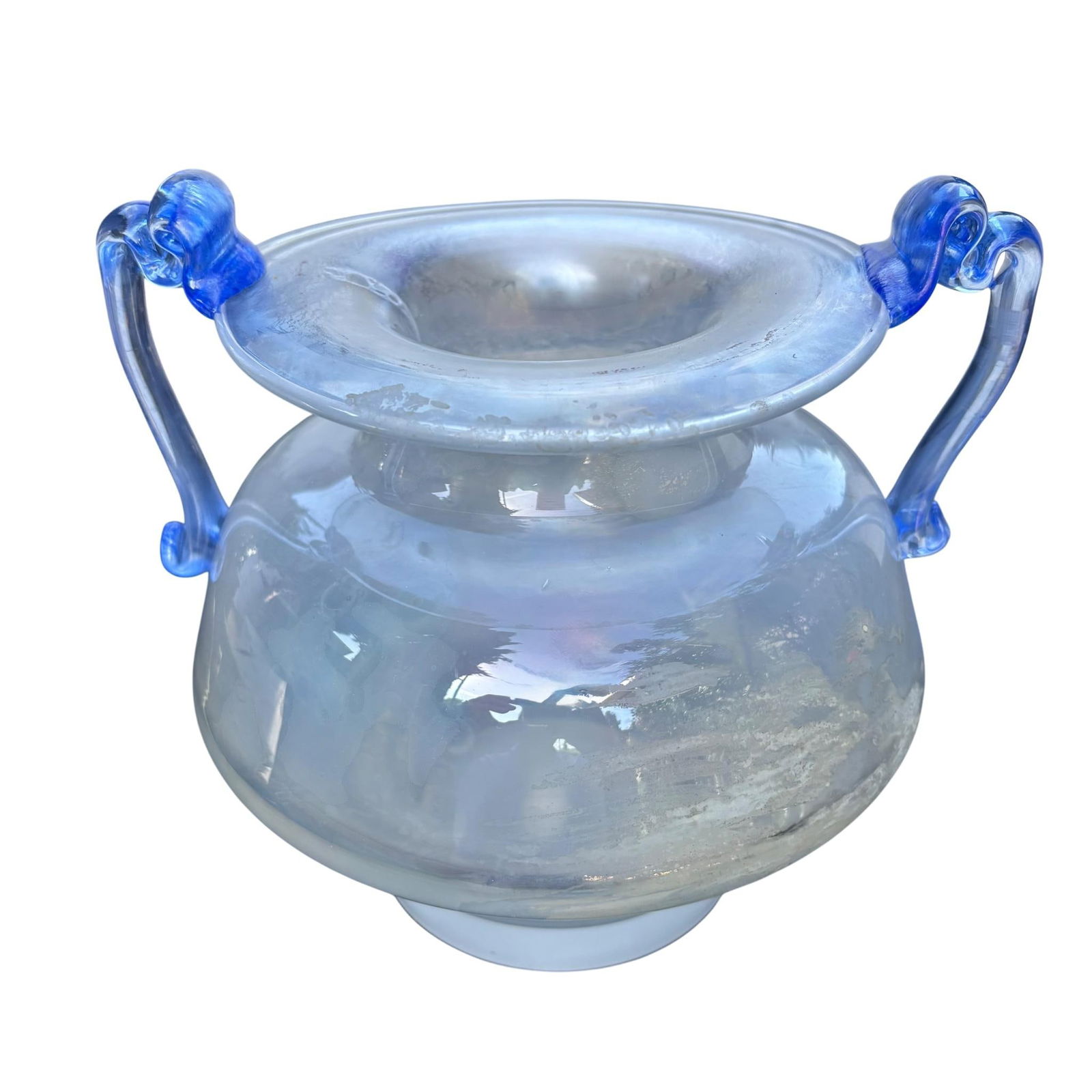 Murano Scavo Art Glass Amphora Vase With Cobalt Blue Handles - 8