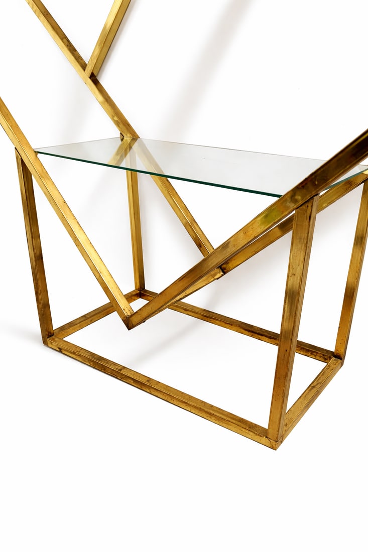 1970s Modern Geometric Brass & Glass Étagère / Bookshelves. - 2