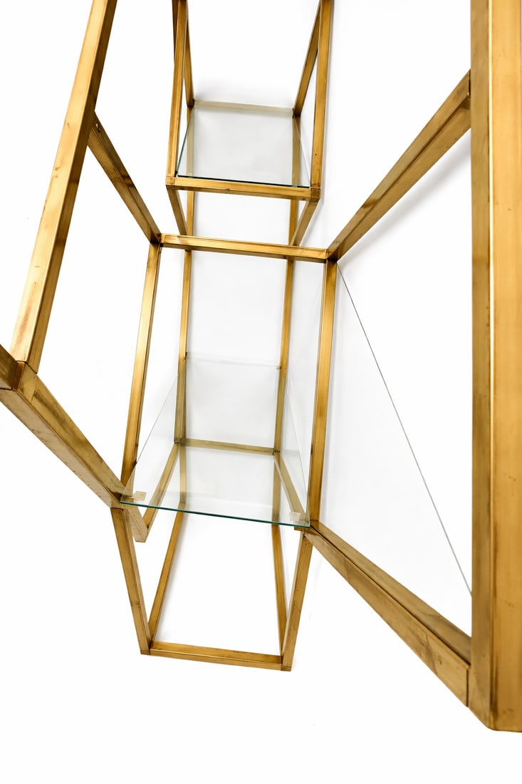 1970s Modern Geometric Brass & Glass Étagère / Bookshelves. - 4