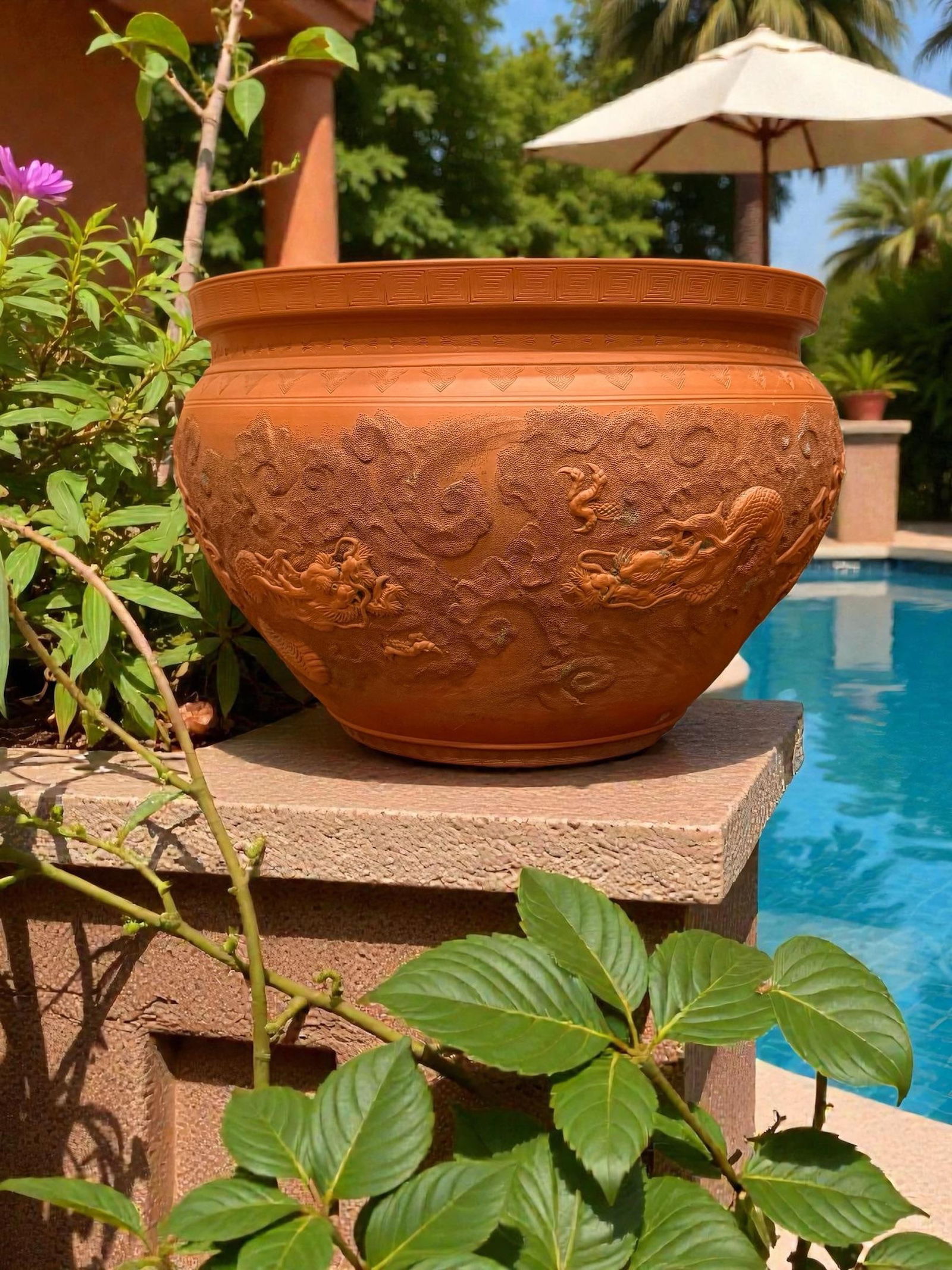 Large Dragon Terracotta Pot Garden Planter - 12