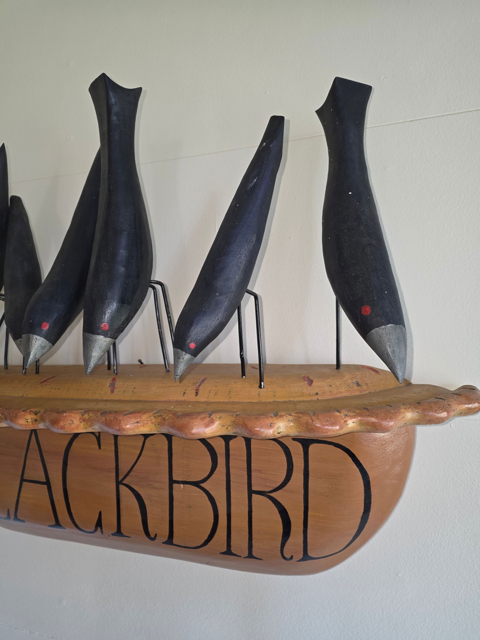 Folk Art Black Bird Pie Wall Sculpture - 4