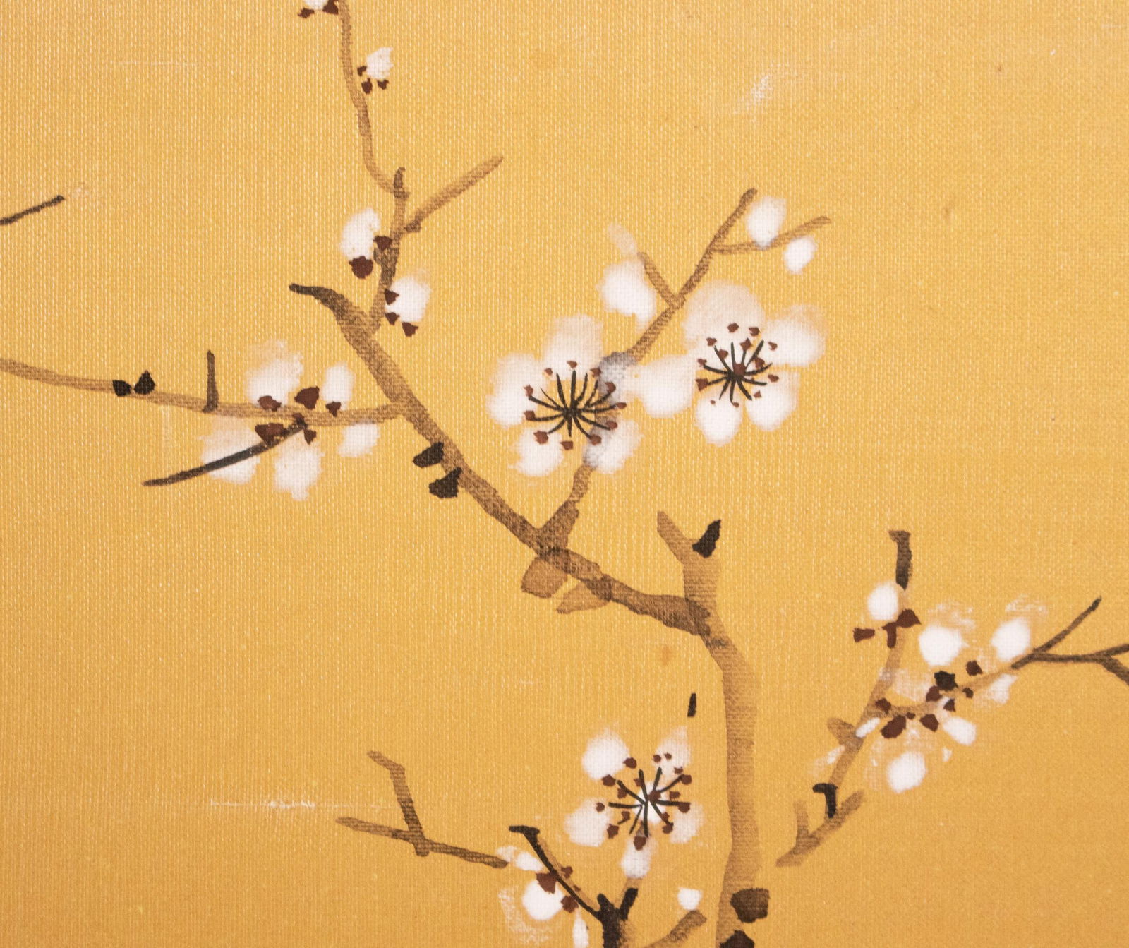 1960s Showa Era Japanese Painted Panel "Sakura and Flowers" on Gold Silk Background - 13