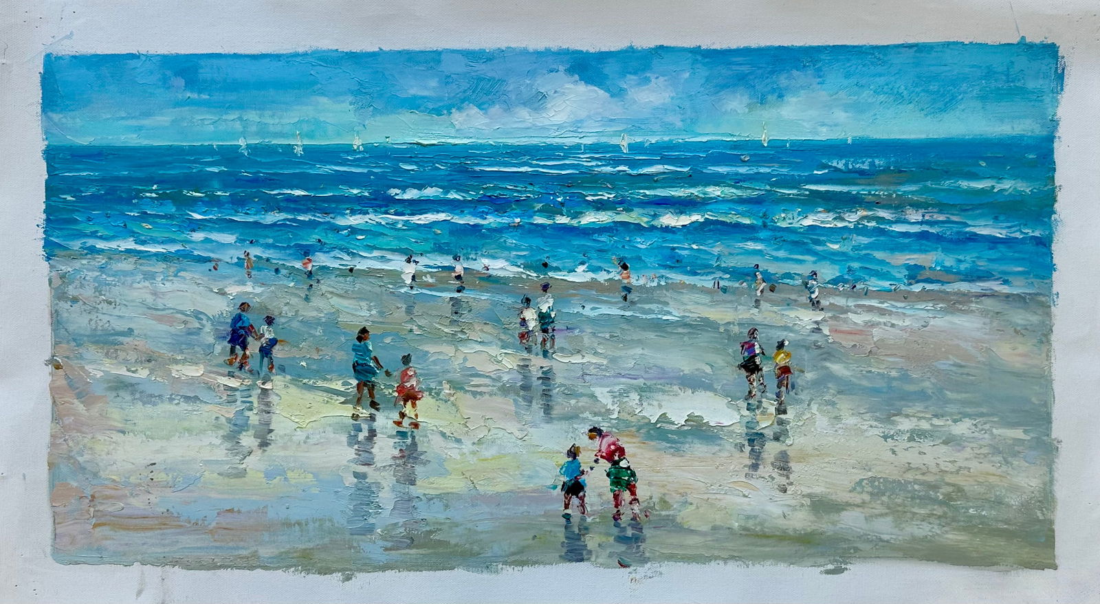 Contemporary Ocean Beach Scene Painting, Unstretched, by J. Morgan - 2