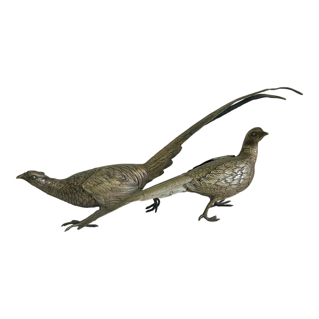 Early 20th Century Large German Silver Plated Pheasant Sculptures With Hinged Wings - A Pair (1 of 12)