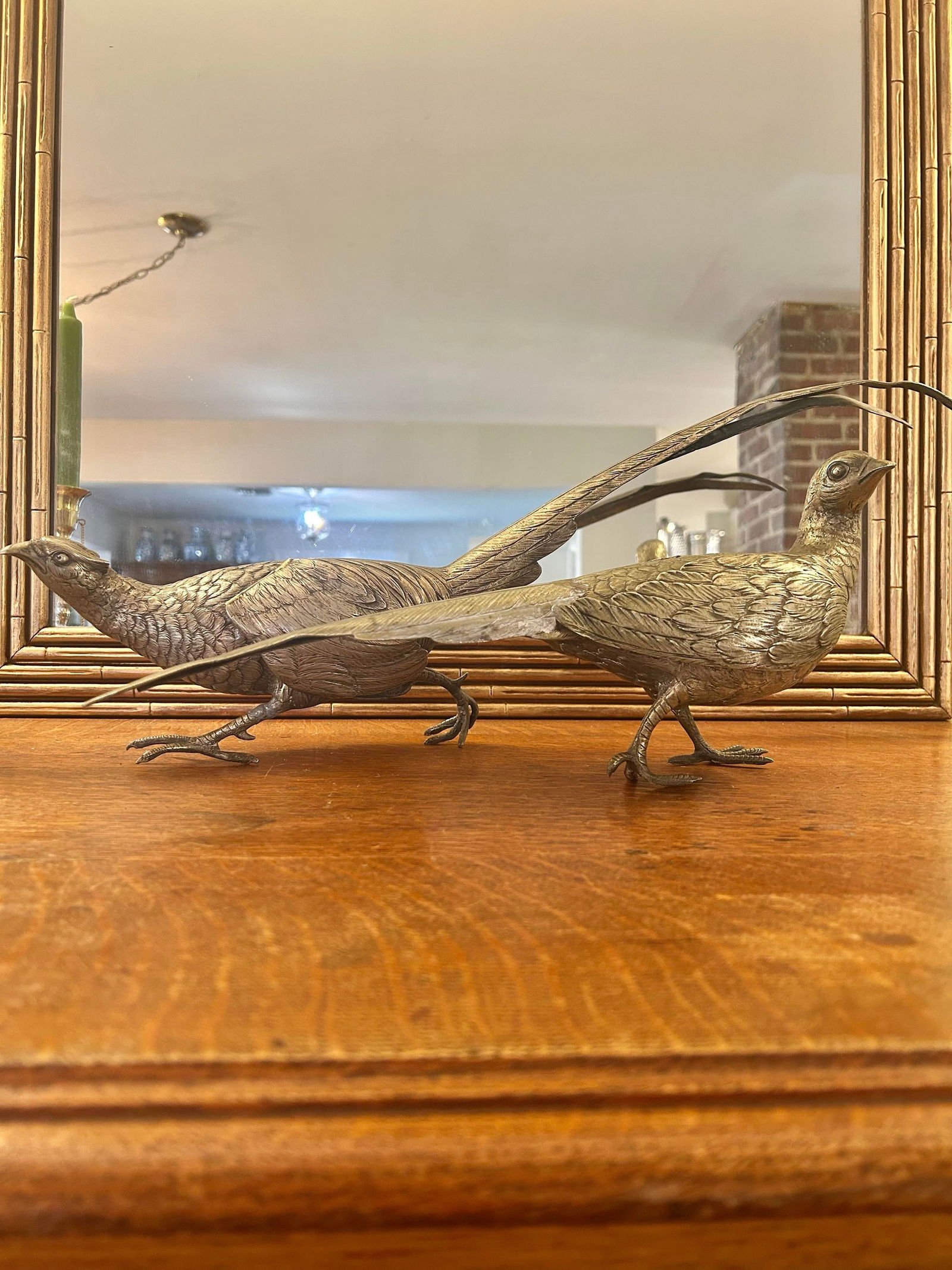 Early 20th Century Large German Silver Plated Pheasant Sculptures With Hinged Wings - A Pair - 2