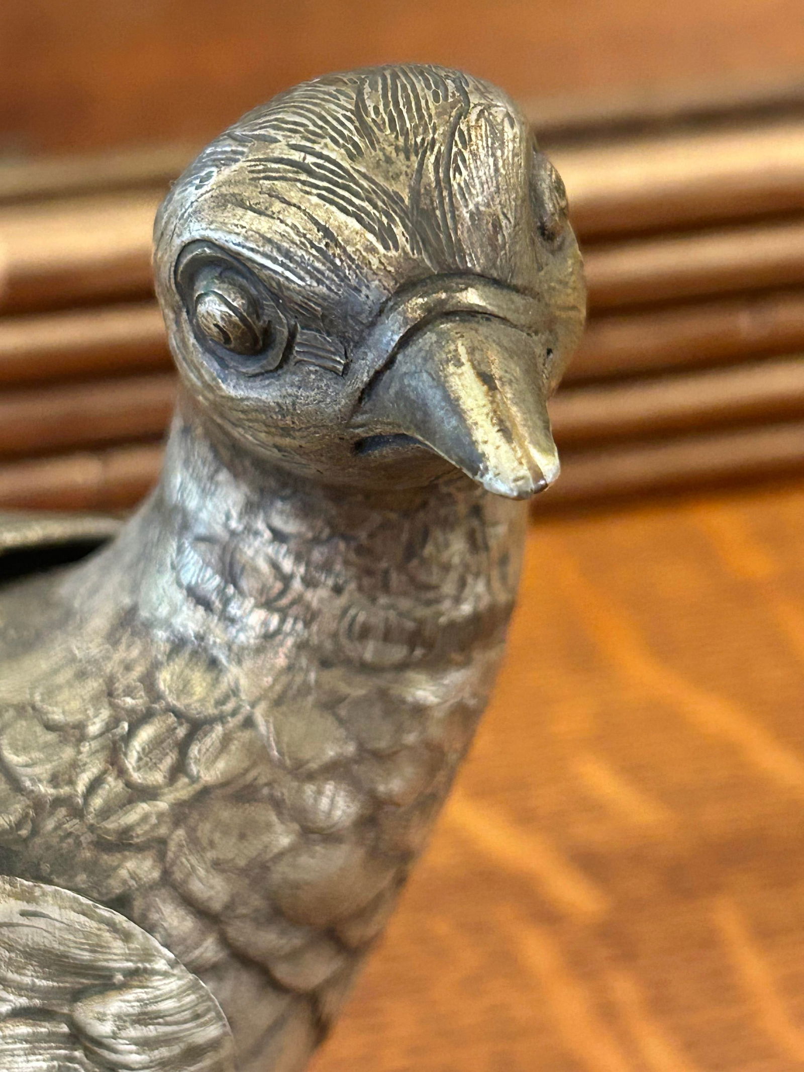 Early 20th Century Large German Silver Plated Pheasant Sculptures With Hinged Wings - A Pair - 5