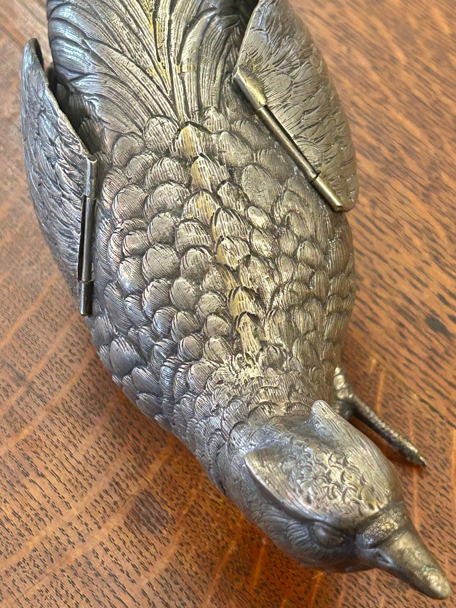 Early 20th Century Large German Silver Plated Pheasant Sculptures With Hinged Wings - A Pair - 6