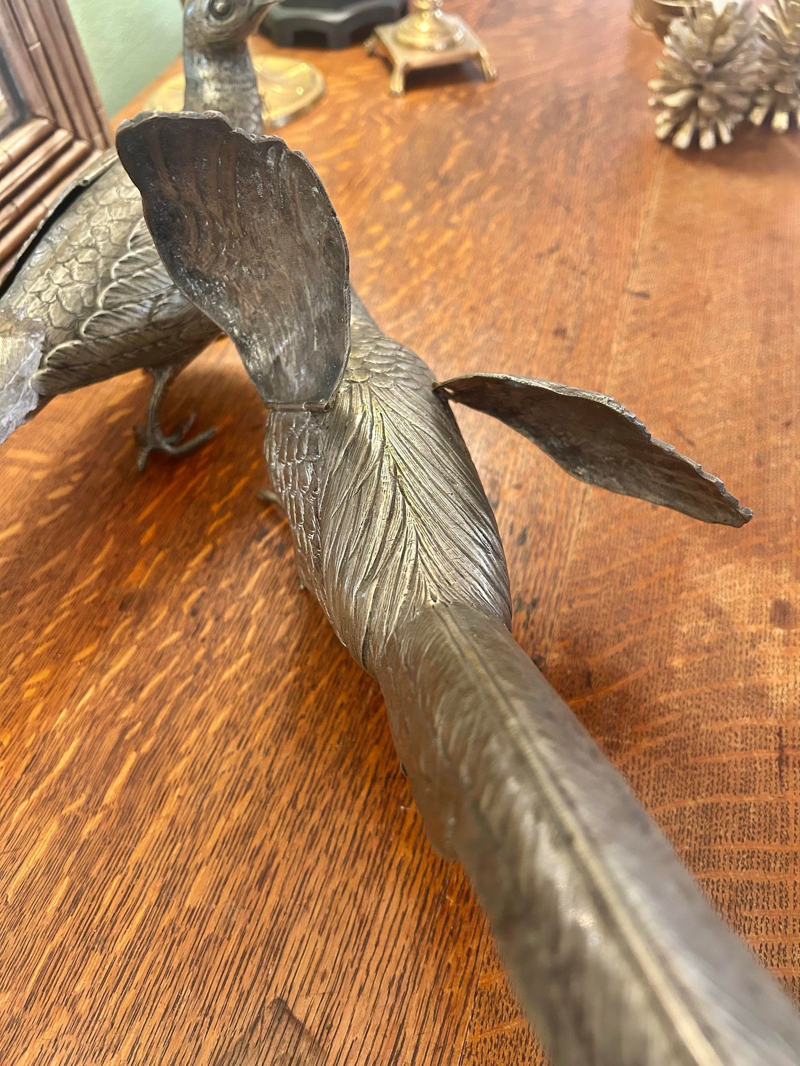 Early 20th Century Large German Silver Plated Pheasant Sculptures With Hinged Wings - A Pair - 7