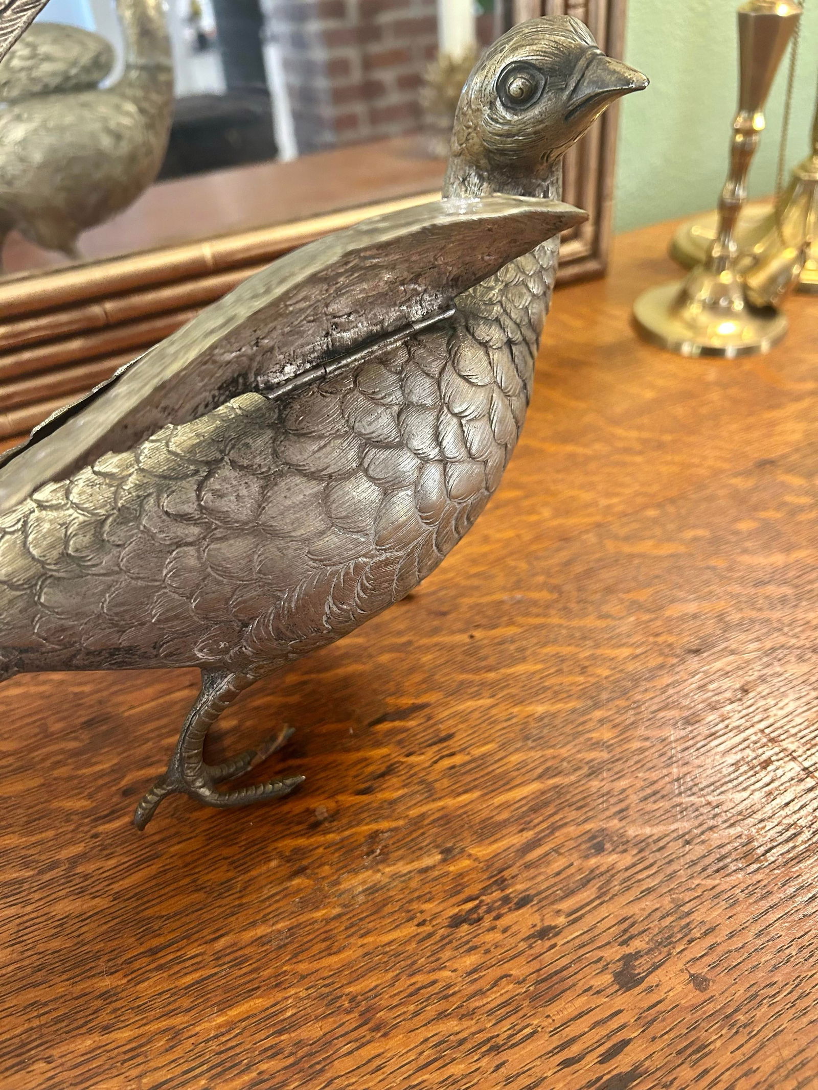 Early 20th Century Large German Silver Plated Pheasant Sculptures With Hinged Wings - A Pair - 8