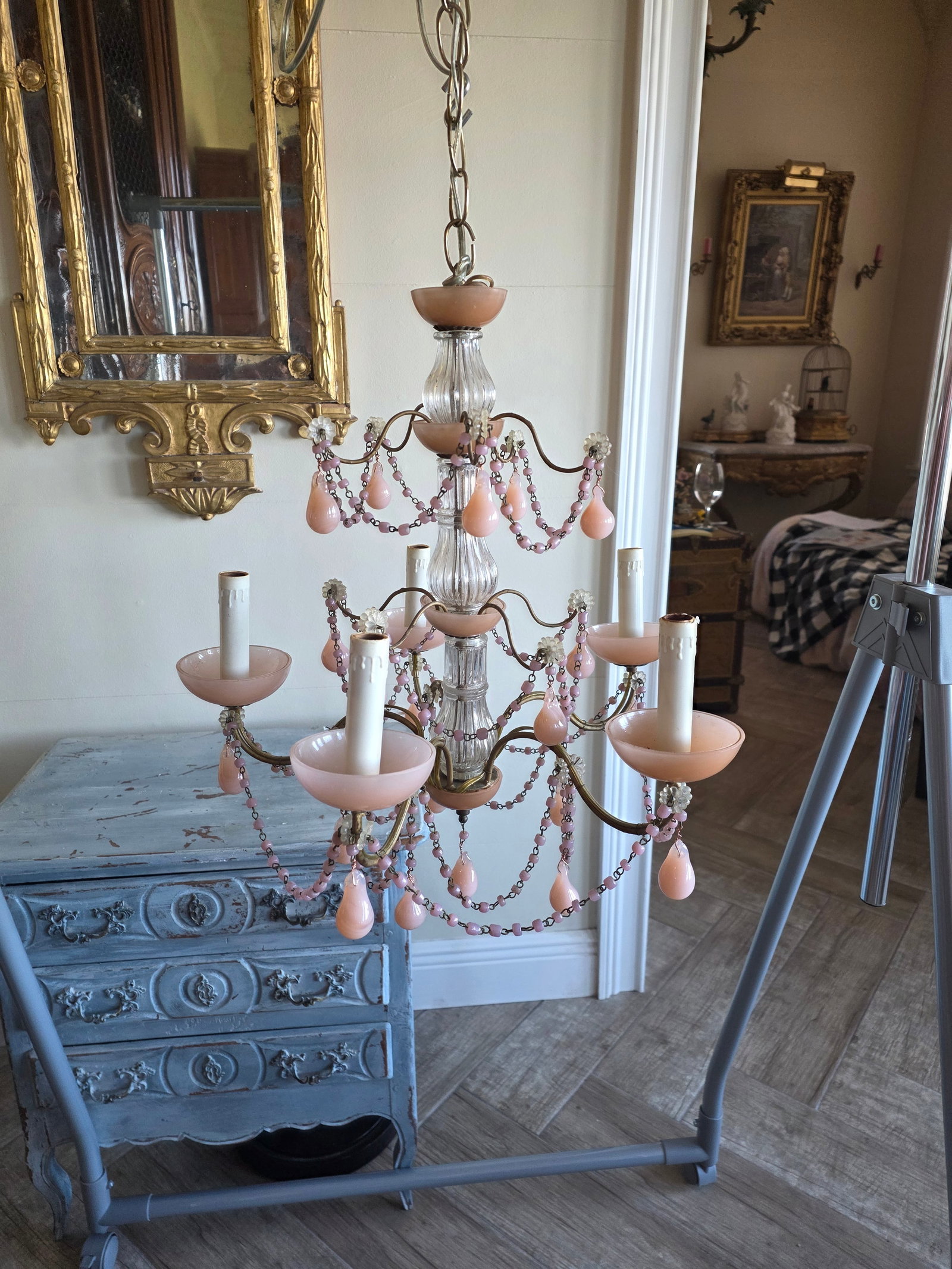 Pink Opaline Chandelier - 12