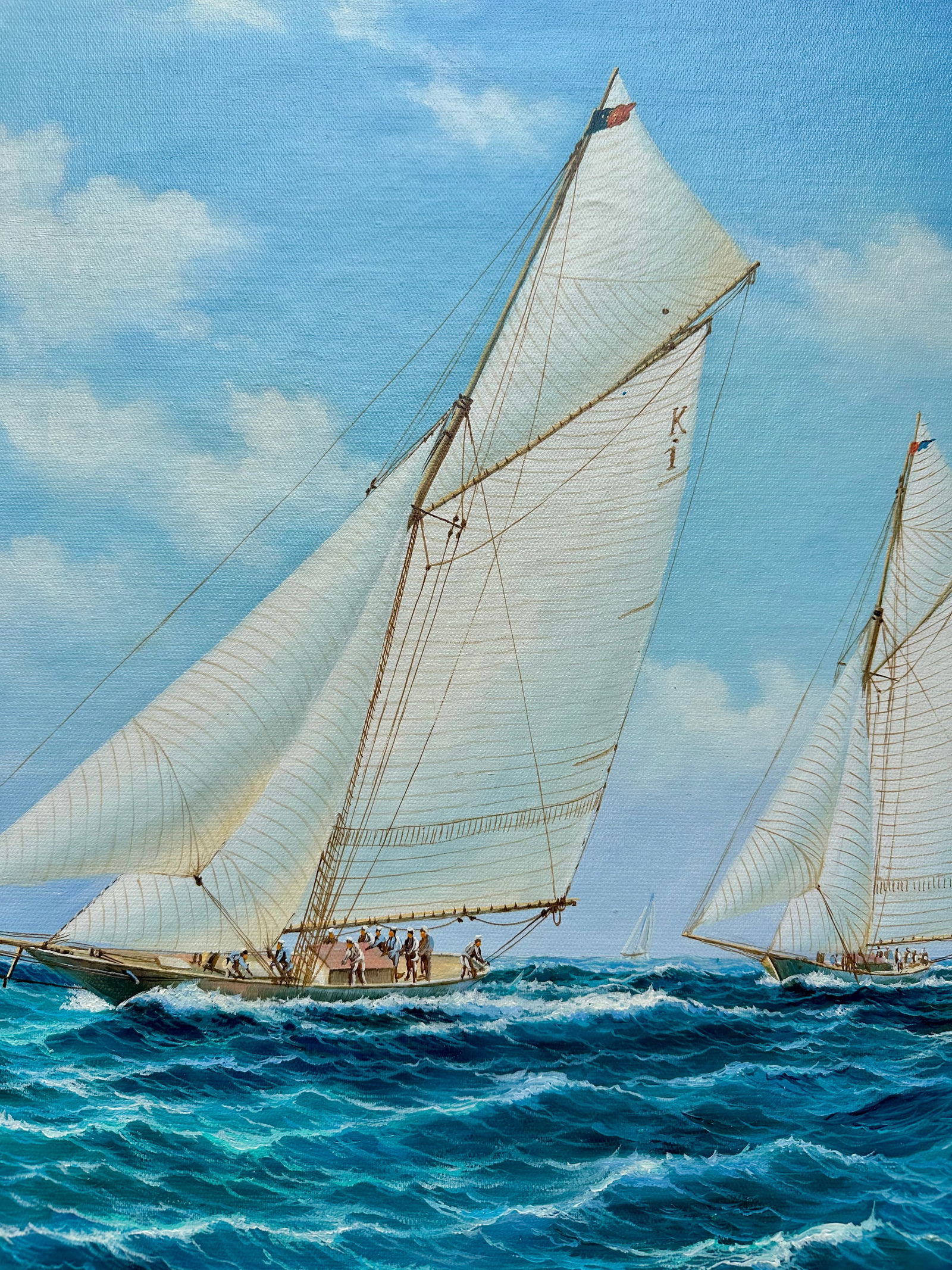 Original Maritime Watercolor Painting, Classic Sailboat Regatta Scene, Unstretched, by Thomas - 3