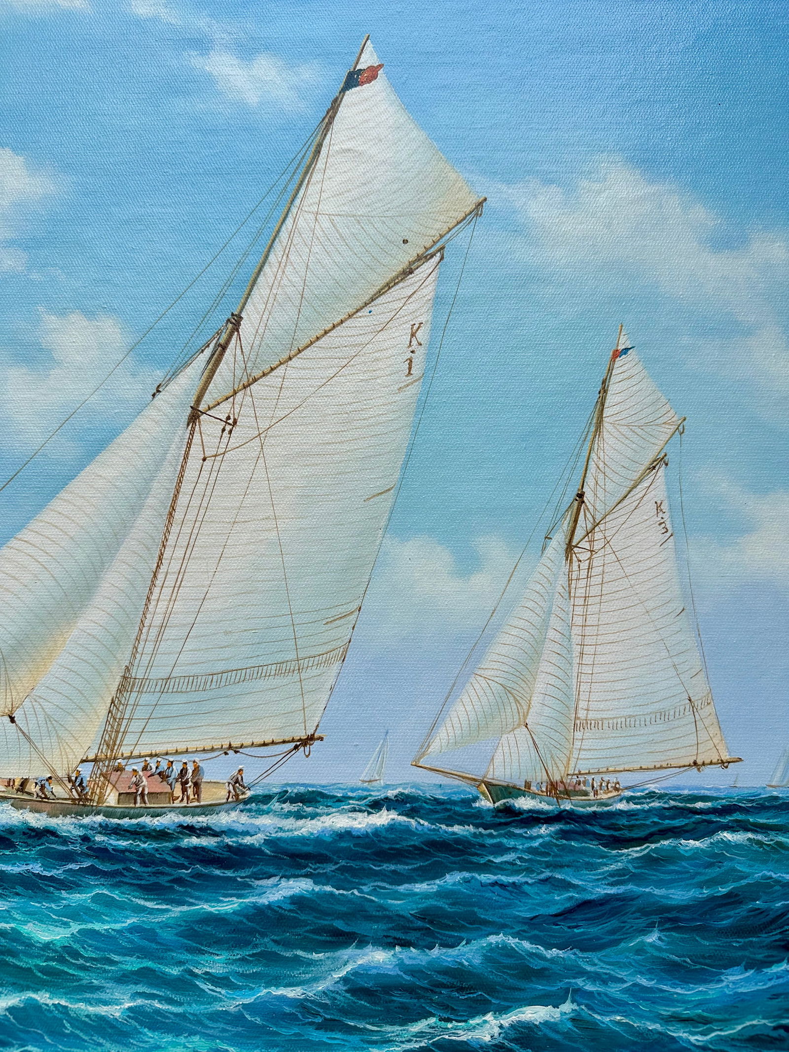 Original Maritime Watercolor Painting, Classic Sailboat Regatta Scene, Unstretched, by Thomas - 5
