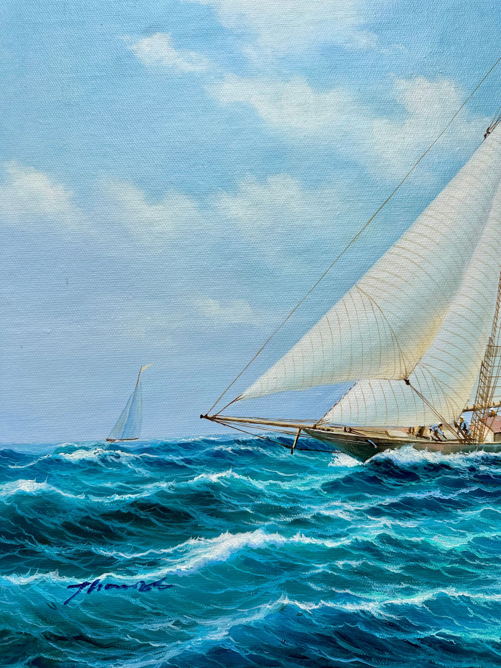 Original Maritime Watercolor Painting, Classic Sailboat Regatta Scene, Unstretched, by Thomas - 7