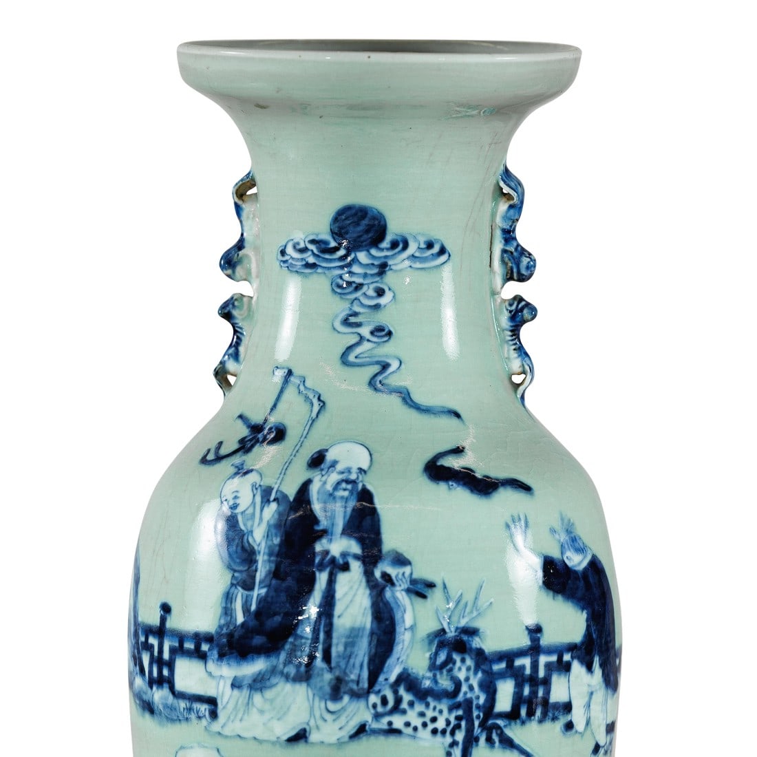 Chinese Blue and White Porcelain Altar Vase With Immortal Figures and Celadon Tint (1 of 18)