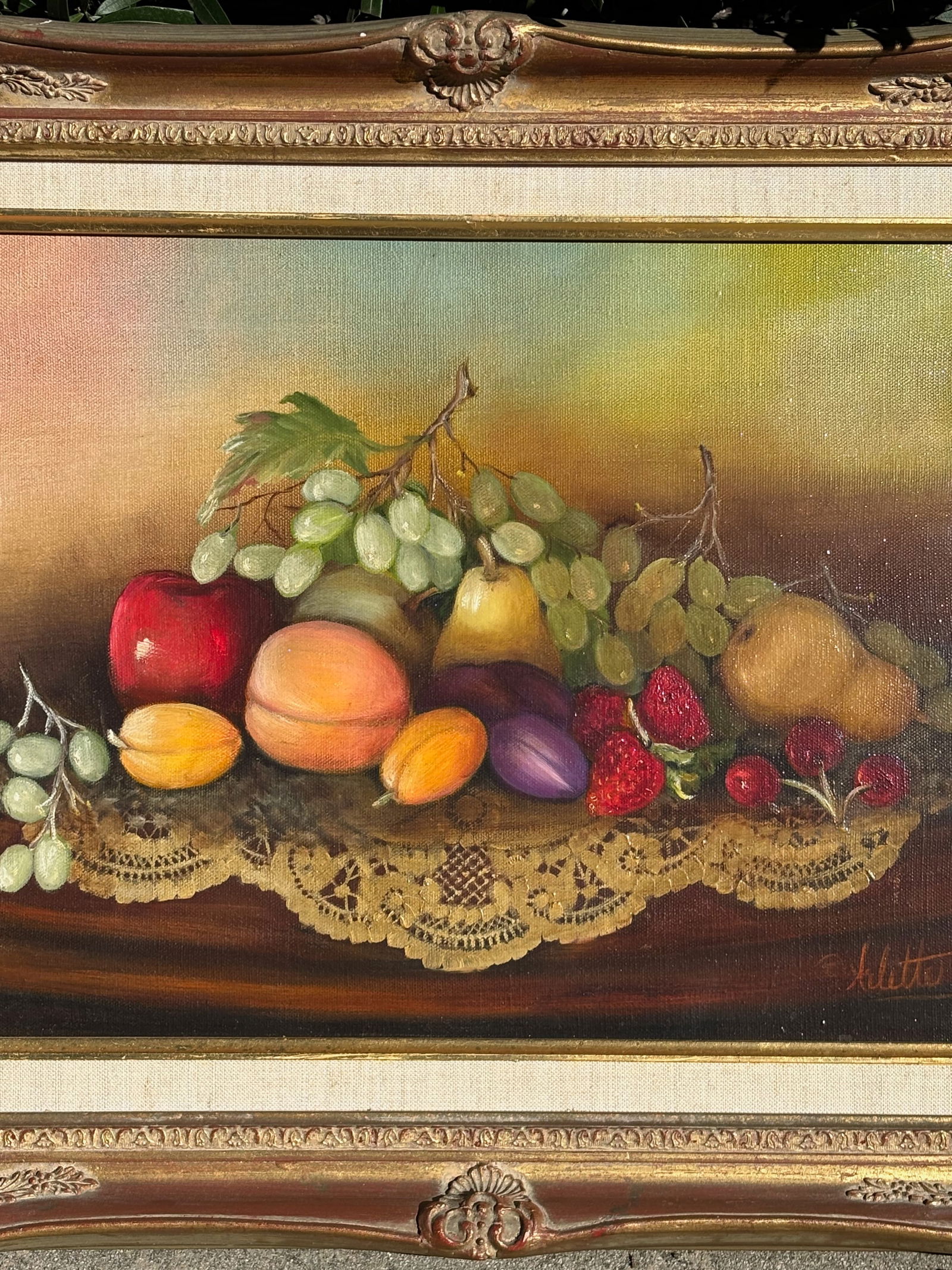 Fruit Still Life Oil Painting in Ornate Gilt Frame, Signed - 9