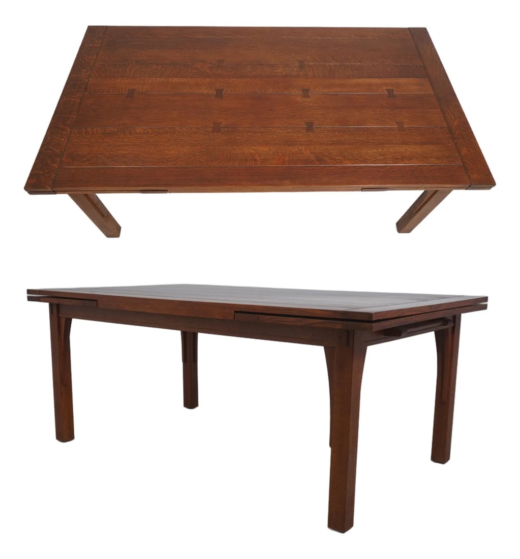 Stickley Mission Oak Refractory Draw-Leaf Dining Table (1 of 18)