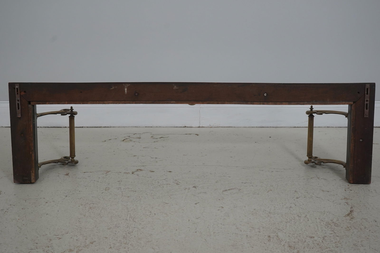 Antique English Brass Fireplace Fender on Wood Base - 13