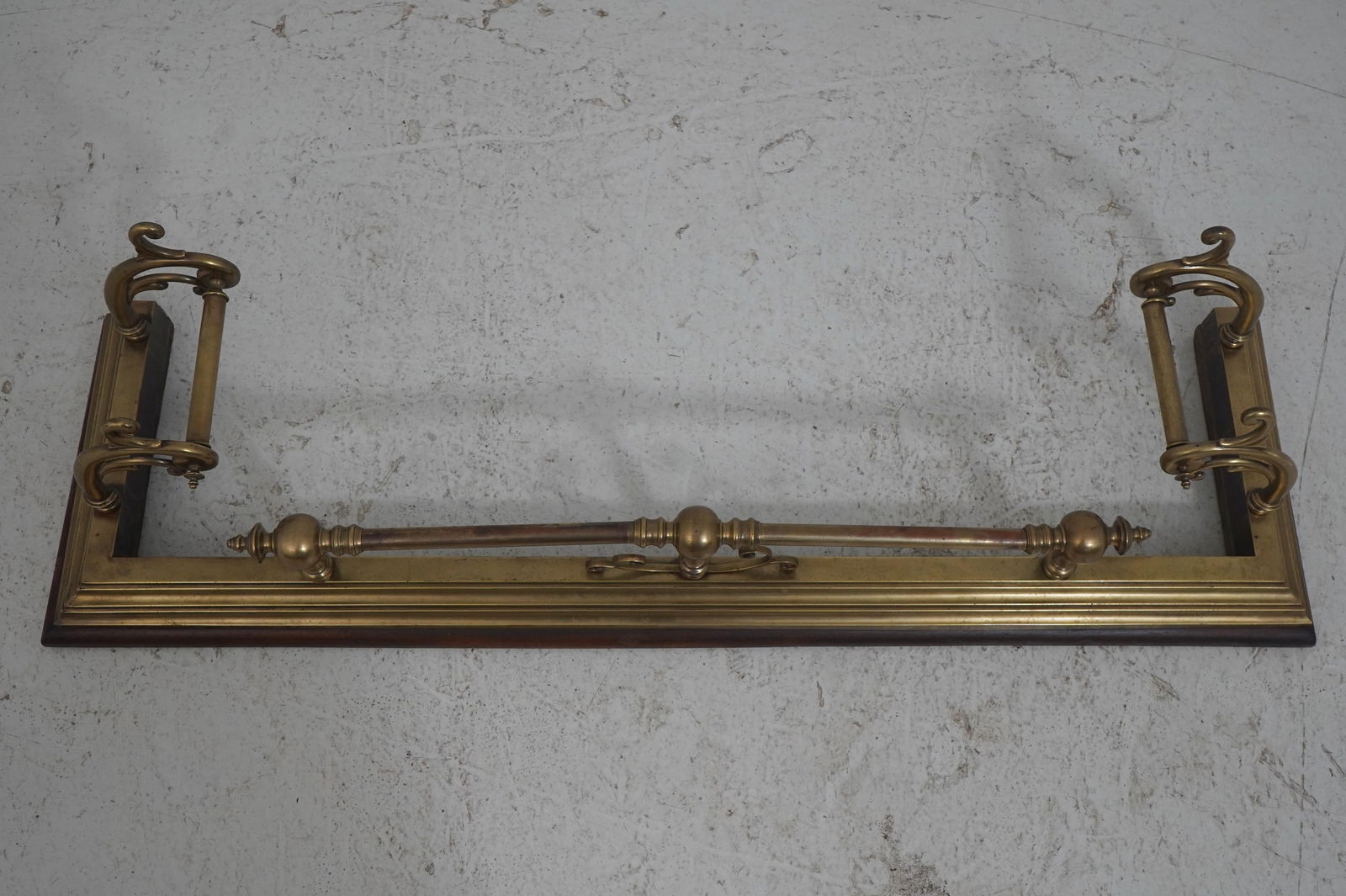 Antique English Brass Fireplace Fender on Wood Base - 3