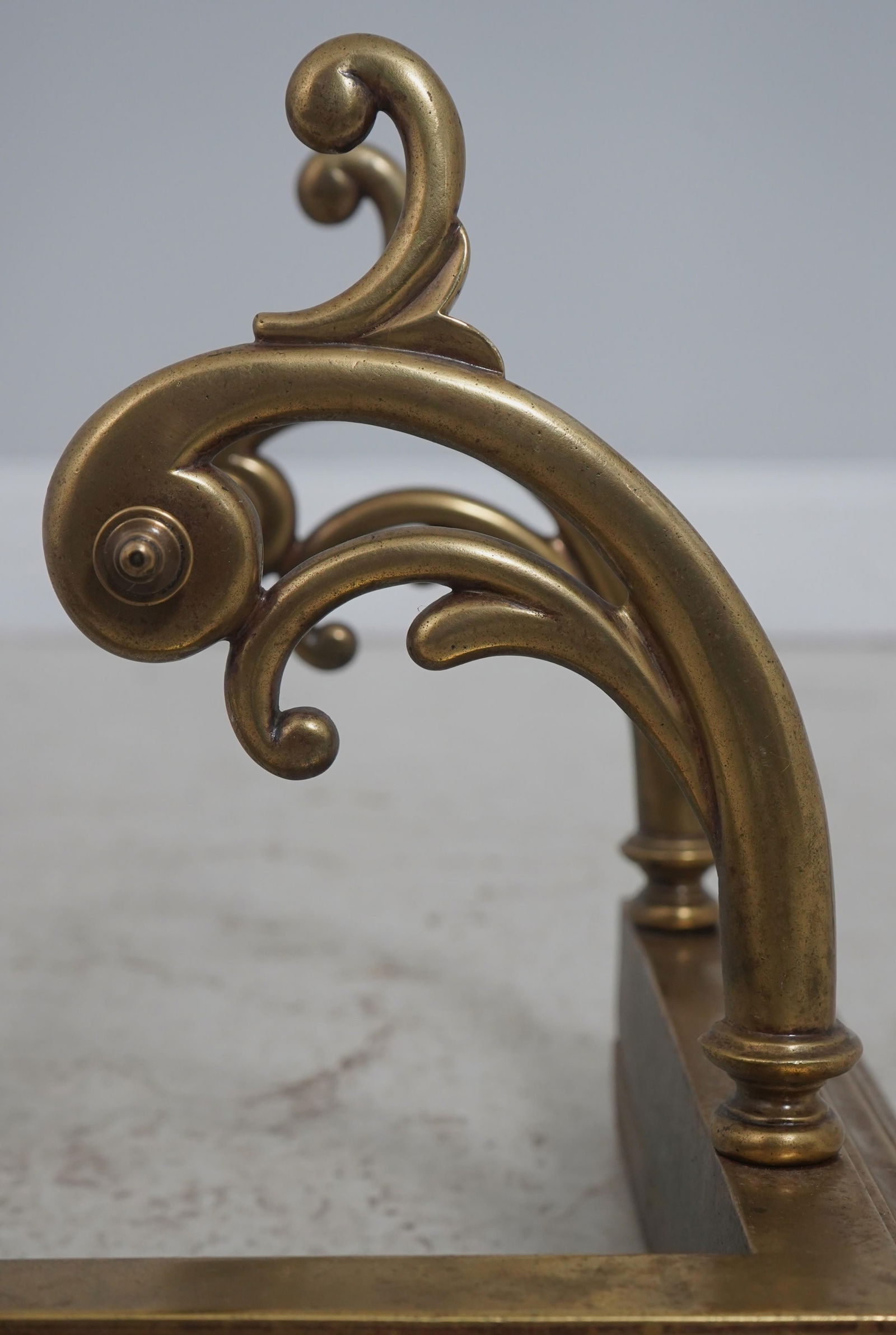 Antique English Brass Fireplace Fender on Wood Base - 4