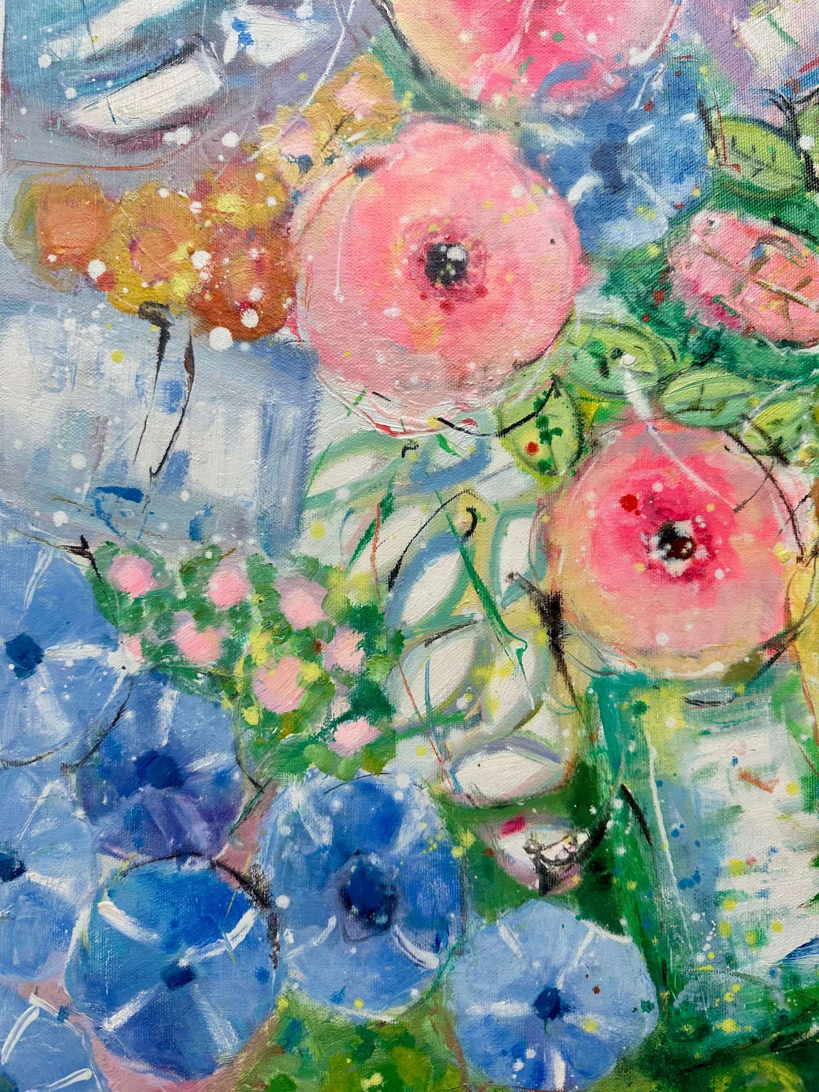 Modern Abstract Floral Painting on Canvas, 20 X 24, Unstretched, by Youn Cho - 5